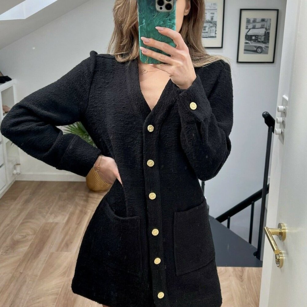 BNWT Zara Black Mini Long Cuffed Sleeve Textured Dress 9407/795 M Work Formal